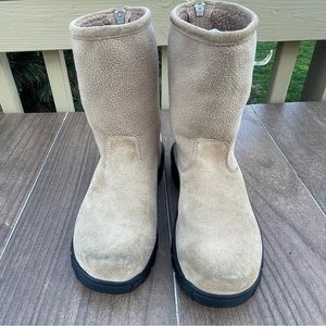 Lands End Women's Beige Suede Sherpa Lined Zip Back Mid Calf Boots 93160 Sz 7B